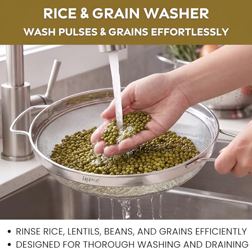 Image of Inme Stainless Steel Puran Multipurpose Strainer Jali for Juice Soup Sauces Food Vegetable & Fruits Washing Basket Bowl for Sink Steel Jali Chalni Channi Colander Sieve for Kitchen - 22 cm Diameter