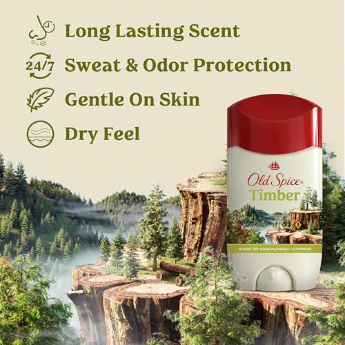 Image of Old Spice Dry Feel Antiperspirant Deodorant for Men, 24 /7 Sweat & Odor Protection, Gentle on Skin with Skin Conditioners, Dry Feel Stick, Timber with Sandalwood Scent, 2.6 oz (Pack of 2)