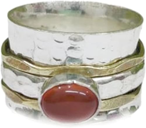 Miniatura 6 de Anillo giratorio de piedras preciosas para mujer, plata de ley 925 hecha a mano, anillo giratorio martillado hecho a mano, anillo bohemio de