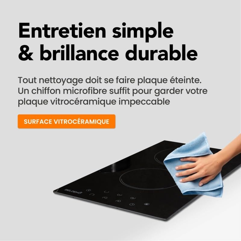 BELDEKO Plaque Vitrocéramique 2 Foyers Extra Plate Encastrable 3000W Commandes Tactiles Minuteur Sécurité Enfant
