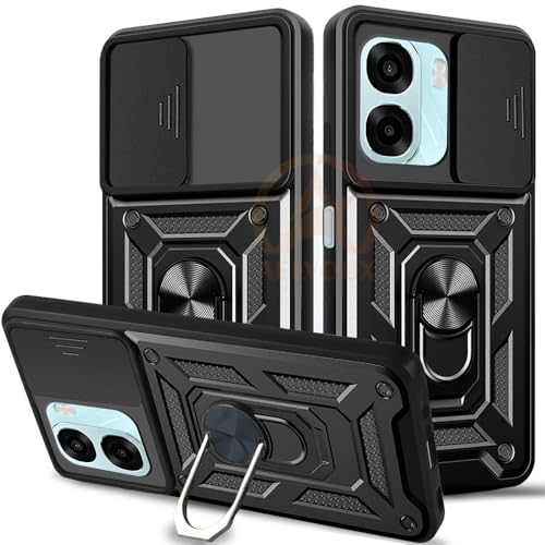 Image of Armor Bumper Back Cover Case for Oppo A6X 5G Rotating Camera Cover, Ring Holder & Kickstand | Heavy Duty & 360 Degree Protection Oppo A6X 5G Back Cover (Black)