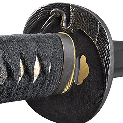 Handmade Sword - Samurai Katana Swords, Functional, Hand Forged, 1045 Carbon Steel, Heat Tempered, Full Tang, Sharp, Crane Tsuba, Red Wooden Scabbard Painted Japanese Crane