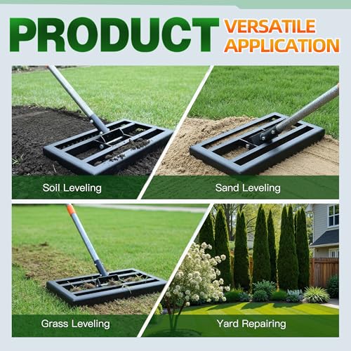 Lawn Leveling Rake 17x10 Inch, 6FT Heavy-Duty Carbon Steel Lawn Leveler – Yard Leveling Rake for Soil, Sand, Grass, Perfect for Lawn Repair, Pit Filling & Garden Maintenance by FARMHOLYCOWKING - Used condition - Image 4