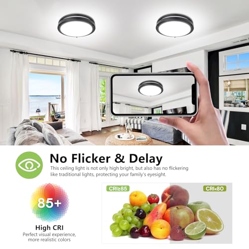 Image of Flush Mount Ceiling Light - 4 Pack 13″ 36W 3000K /3500K /4000K /5000K /6000K Dimmable Led Ceiling Light Fixture for Kitchen Hallway Bedroom Bathroom (4, Black, 13 Inch)