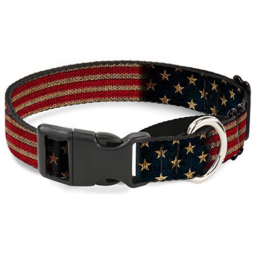 Buckle-Down Vintage US Flag Stretch Martingale Dog Collar, 1.5 Wide-Fits 16-23 Neck-Medium