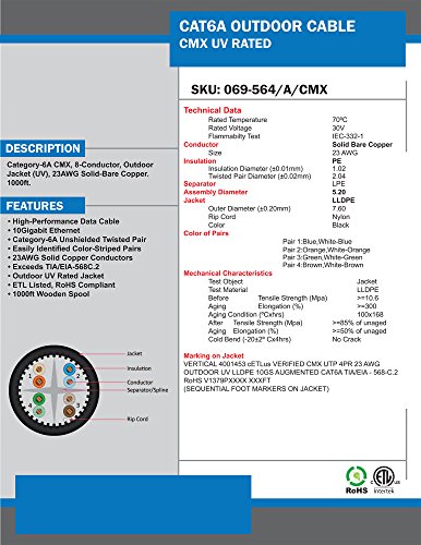 Vertical Cable Cat6A Uv Rated Outdoor Bulk Cable 1,000Ft. - Black #TOP3