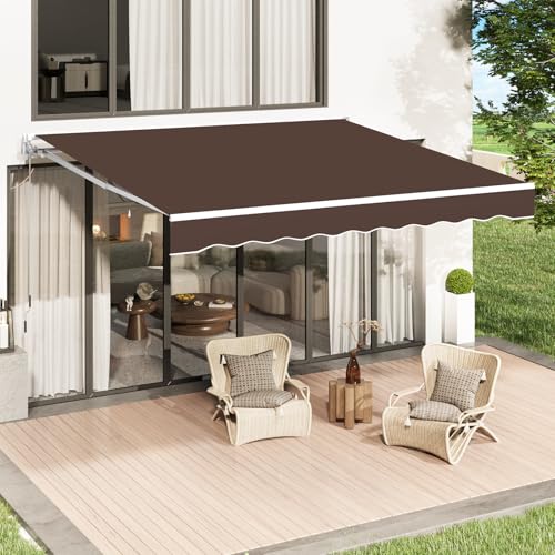 U-MAX Awnings for Patio, 13'x10' Retractable Awning Sun Shade Shelter, 280g/m² Premium Polyester with PU Coating Fabric Outdoor Door Window Awning for Deck, Home, Backyard, Balcony, Brown