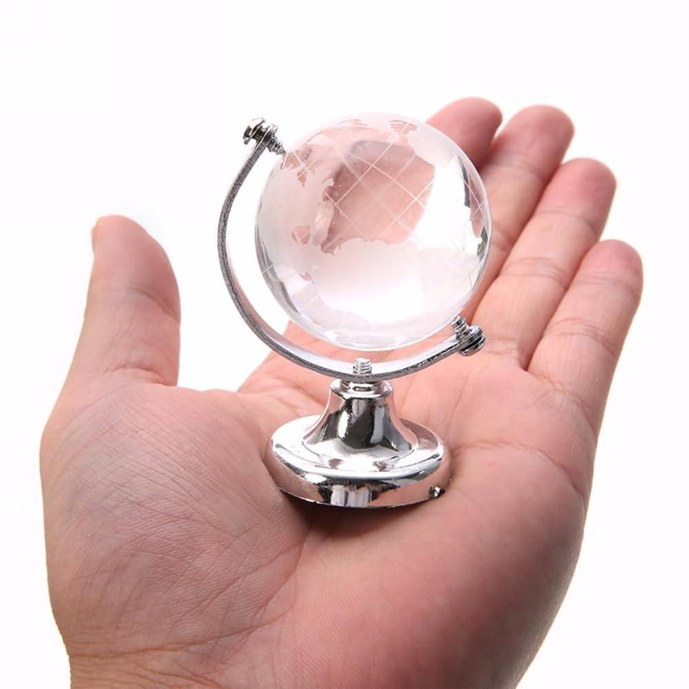Wereldbol Decor Glazen Kristallen Bol Bol Bol Display Globe Presse-papier, Mini Ronde Aarde Kristallen Glazen Bol Bureau Thuiskantoor Decor Ambachten Kunst Cadeau(Zilver) glazen