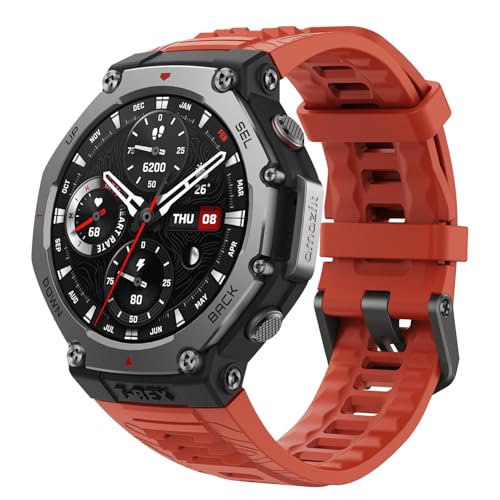 Amazfit T-Rex 3 (Smartchoice) Outdoor Rugged Military 48mm Smart Watch, Built in GPS, 27 Days Battery Life, Offline Maps, 2000 Nits Brightness, 10 ATM Water Resistance, AI Coach, iOS & Android (Lava)