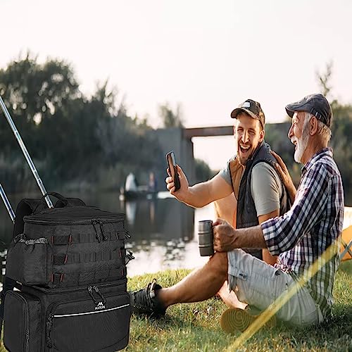 Matein Fishing Tackle Bag, Insulated Fly Fishing Back Pack For 3600 Tackle Box(Without Box), Durable Storage Pole Rod Bag With Bottle Holder For Gear & Accessories, Outdoor Gift For Men Women, Black #TOP7