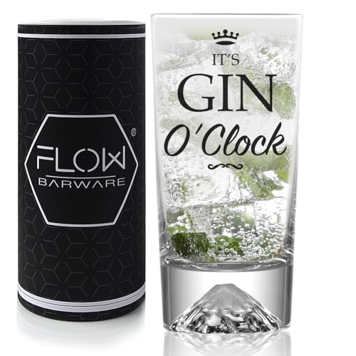FLOW Barware Gin Glass | 360ml Tall Gin Glass for Men/Women with Unique Heavy Base | Tall G&T Highball Glasses Gift Set | Idial Glasses G&T Cocktails