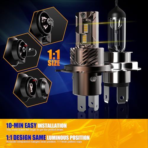 Image of Upgraded H4 /HB2 /9003 Light Bulbs Combo, 32000 LM Super Bright 6500K H4 Fog Bulbs with Cooling Fan, No Adapter Required, Pack of 2
