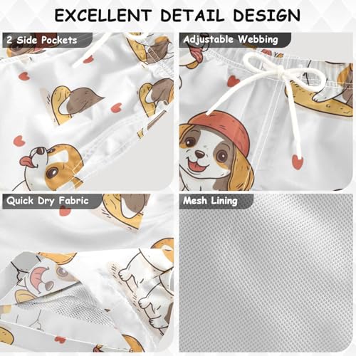 Pigsaly Boys Swim Trunks Red Heart Cute Beagle Puppy Dog Boys Board Shorts Swimsuit Swimwear Summer Bathing Suit 4T Multicolor3