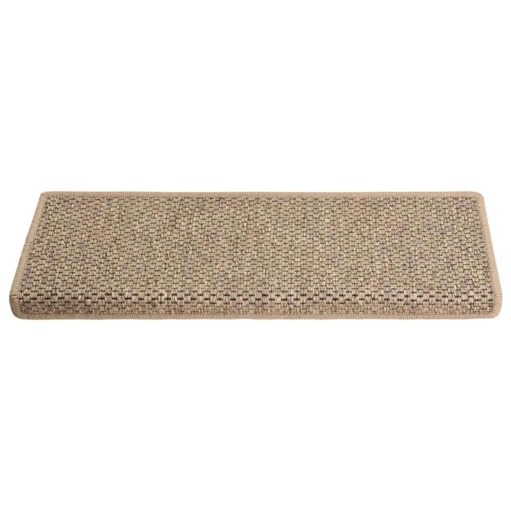 vidaXL Alfombrilla Autoadhesiva de Escalera 15 uds, Alfombrilla con Aspecto Sisal, Protector Antideslizante de Peldaño, Tela Beige Oscuro 65x21x4 cm