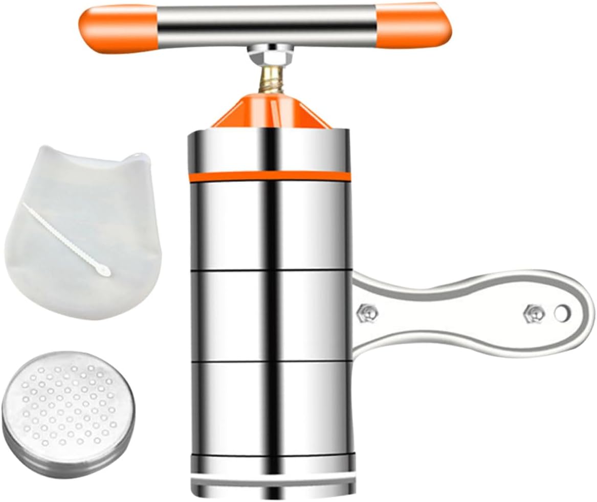 Manual Stainless Steel Noodle Press Machine with Kneading Dough Bag Household Kitchen Noodle Maker Tool in Orange Compact Hand-operated Pasta Maker