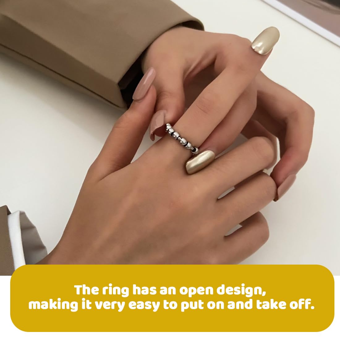 6 sztuk antystresowych pierścionków Fidget Ring z perłami – otwarty spinner dla pań – czarny, srebrny, złoty, różowe złoto – pierścienie antystresowe łagodzące lęki dla dziewcząt i kobiet