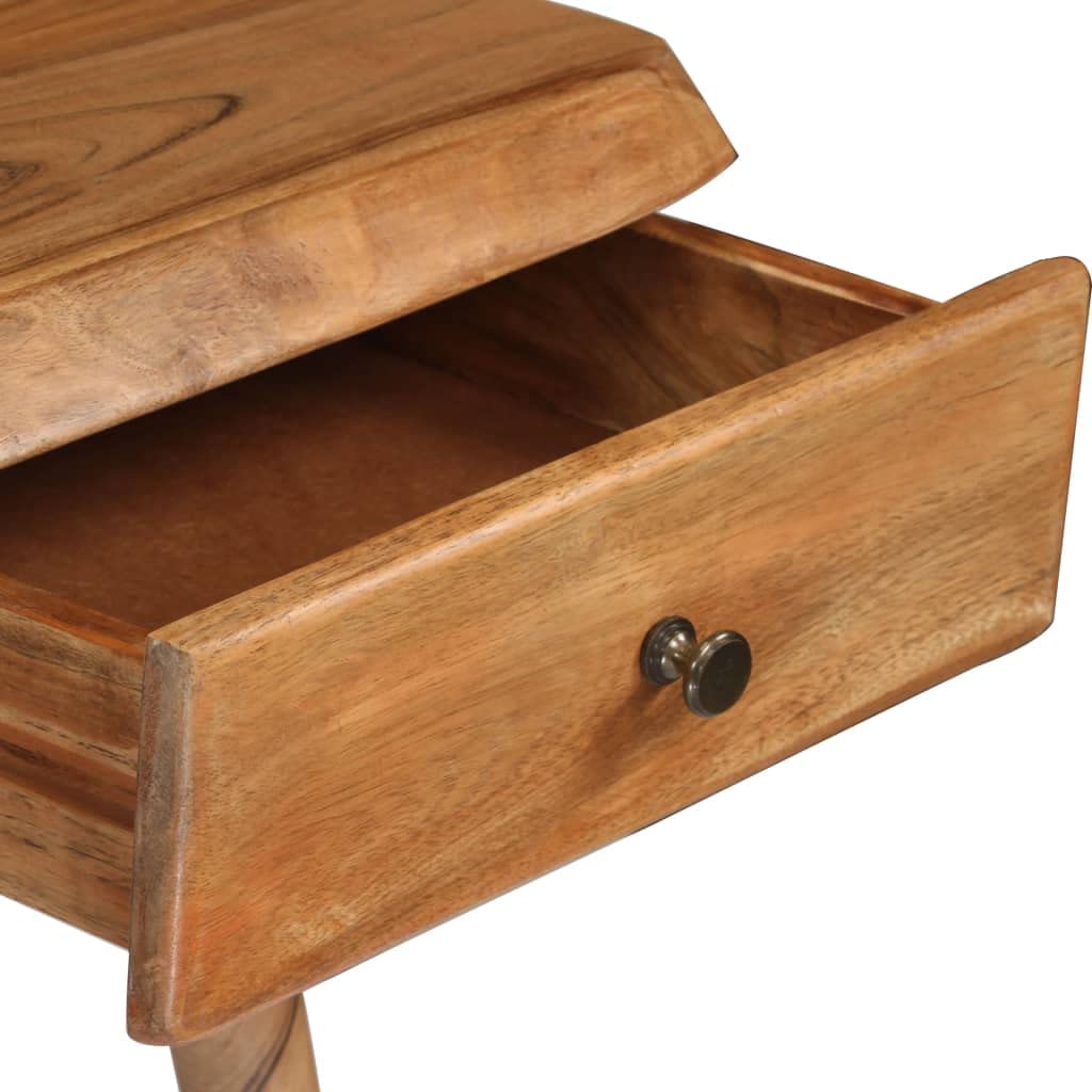 Biurko z litego drewna akacjowego, 110 x 50 x 76 cm, z szufladą i naturalną krawędzią, polerowane i lakierowane, biurko komputerowe do biura, biura domowego, gabinetu, z miejscem do