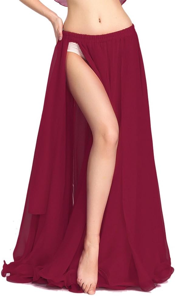 ROYAL SMEELA Chiffon Belly Dance Skirt Slit Long Belly Dancing Skirt Tribal Bellydance Skirts Belly Dance Costume for Women