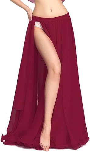 ROYAL SMEELA Falda de gasa para danza del vientre, falda larga para danza del vientre, falda tribal para danza del vientre, disfraz de danza del