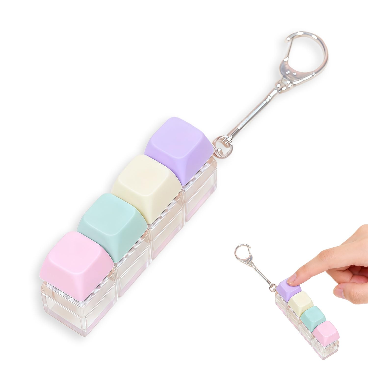 Keyboard Fidget Toy, 4-Button Stress Relief Fidget Keyboard Keychain, Funny Fidget Keyring, Finger Keyboard Keychain for Adult, Office, Home and Travel (Random Color, 3.14in)
