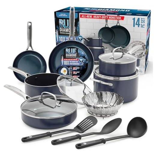 Blue Diamond Cookware Diamond Infused Ceramic Nonstick 14 Piece Cookware Pots and Pans Set, PFAS-Free, Dishwasher Safe, Oven Safe, Blue
