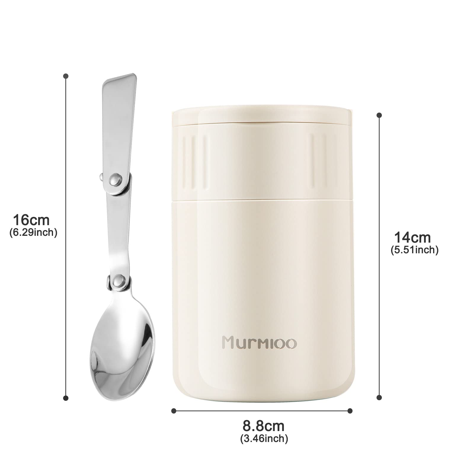 Murmioo Bocal Isotherme Soupe 304 Acier Inox - Lunch Box Étanche Avec Poignées & Cuillère - Chaud/Froid 12h+
