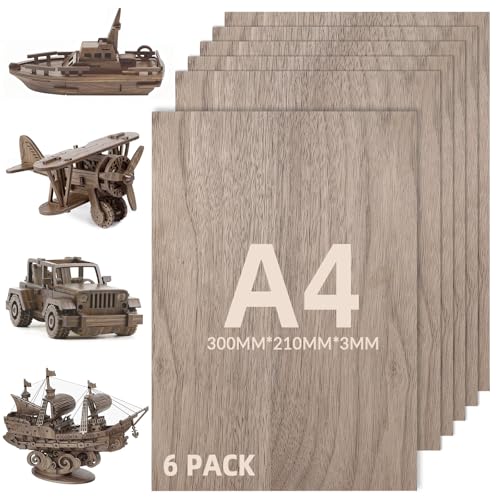 Freyeeti 6 Piezas Contrachapado A4, 300mm×210mm Contrachapado 3mm, Panel Madera Multiplex, Tablero Madera Para Carpintería de Bricolaje, Pintura, Decoraciones, CorteLáser, Modelado