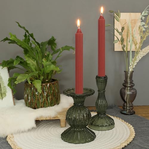 comforder COMFORDER Taper Candles Set, 4 x Table Candles Plain + Ribbed, 20 cm, 7 Hours Burning Time (Red) - Image 2