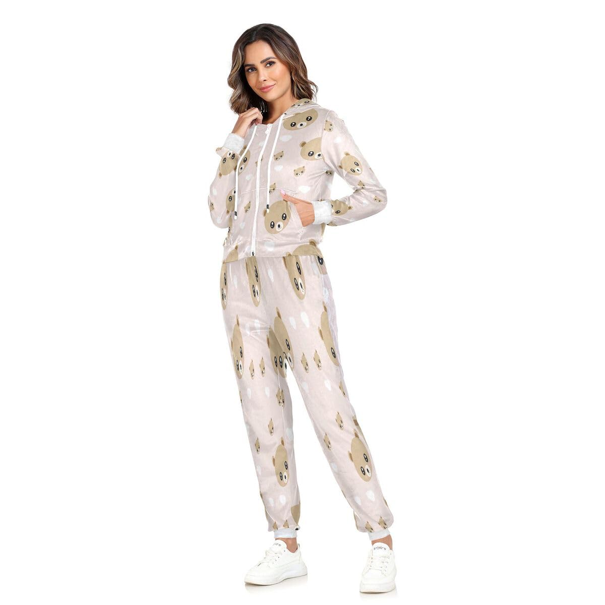 Conjunto deportivo de 2 piezas para mujer, conjunto deportivo de manga larga, diseño de corazones rosas