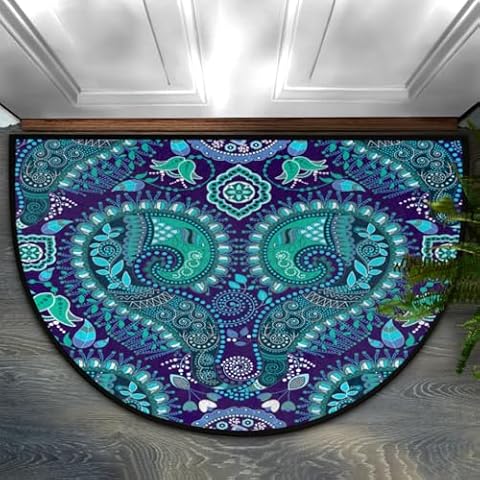 cfpolar Half Round Door Mat, Ocean Boho Semicircle Door Mats, Non Slip Area Rug Soft Doormat for Front Door Indoor Entrance Welcome Mat for Garage Patio Home Decor 24 x 36 in Cover