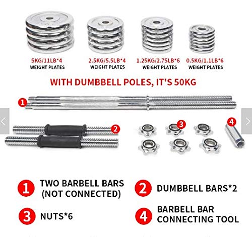 Zoogamo Adjustable Dumbbells Cast Iron Set Weight to 110 Lbs, Free Weight with Connecting Rod Used As Barbell, for Men and Women Home Gym Work Out Training Fitness Equipment All-Purpose
