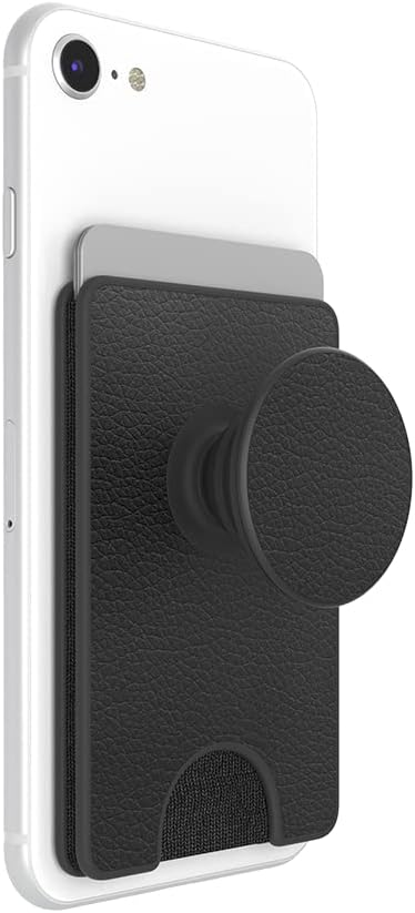 PopSockets Phone Wallet with Expanding Phone Grip, Phone Card Holder - Black Faux Leather