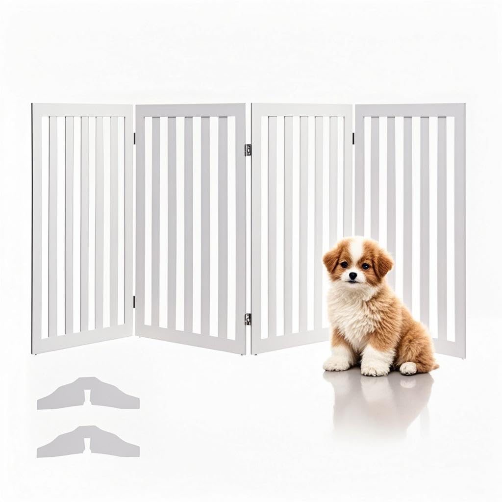 SOARS Barrera para perros, plegable y independiente, rejilla protectora para puertas y escaleras, para mascotas pequeñas y medianas, color blanco (203 x 89 cm)