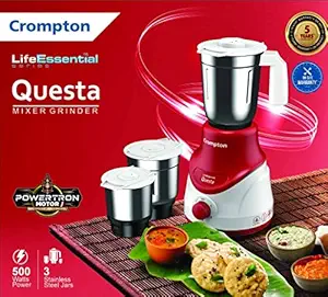 CROMPTON QUESTA MIXER GRINDER LIFE ESSENTIAL 500 MIXER GRINDER (3 JARS, RED & WHITE)