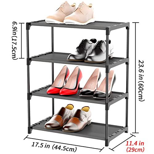 Image of 4-Tier Small Shoe Rack .Stackable Shoe Shelf Storage Organizer For Entryway Hallway Closet Bathroom Living Room(Black)