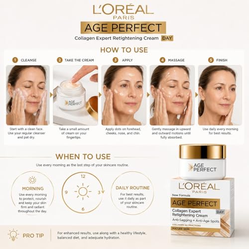 Image of L'Oreal Paris Age Perfect Collagen Expert Day Cream 50ml | Anti-Aging Face Moisturizer for Mature Skin | Firms, Retightens & Hydrates | Helps Reduce Age Spots