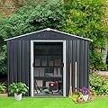 8x10 FT Outdoor Storage Shed, Large Metal Tool Storage with Updated Iron Frame, Waterproof Garden Shed with Floor & Lockable Doors, All-Weather Tool Sheds for Backyard Garden Patio Lawn, Black
