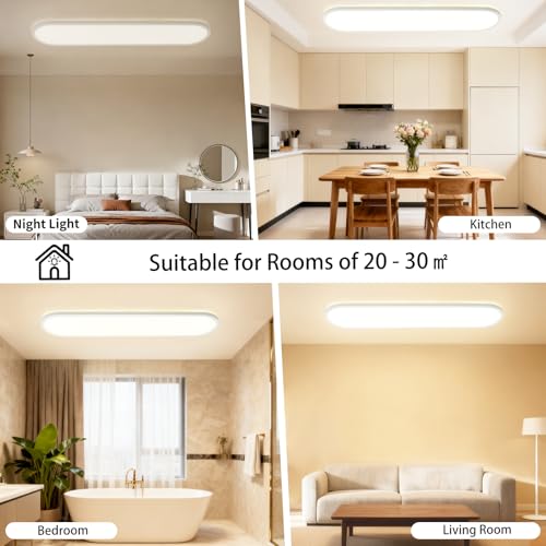 LEZOE Lampa sufitowa LED ściemnialna z pilotem 80x20x2,9 cm, 36 W 4500 lm Lampa sufitowa 2700K-6500K z funkcją pamięci, biurowa Panel do salonu sypialni łazienki kuchni domowego biura owalna