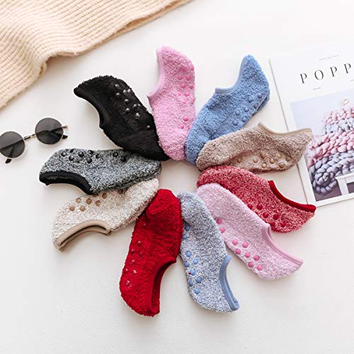 Image of SKOLA Cozy Winter Fuzzy Women Socks Grip Slippers Fluffy House Non Skid Microfiber Socks