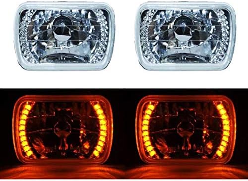 Octane Lighting 7X6 Amber Led Halo Halogen Crystal Clear Headlights Angel Eye Light H4 Bulbs Pr