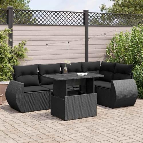 IKAYAA 6-TLG Polyrattan Lounge mit Verstellbare Gartentisch, Gart...