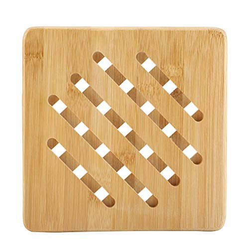 Bamboo Trivet Mat, Wooden Trivet, 15 x 15cm Square Heat Resistant Kitchen Hot Pads, Countertop Protector for Hot Dishes, Pot, Bowl, Teapot