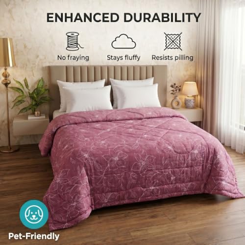 Image of Dream Weaverz Microfibre Comforter Double Bed | 200 GSM Siliconized Polyester | All Season AC Quilt | Khadi Solid Print | Anti Pilling | Machine Washable | Pink (230x250 CM)