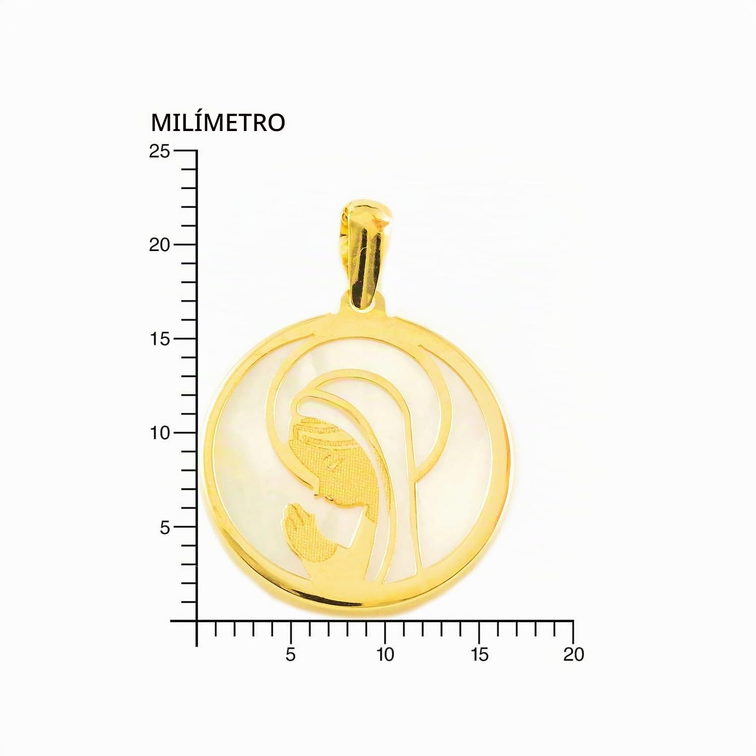 Monde Petit Colgante Oro Amarillo 18K Nacar Redondo Virgen Niña Mate y Brillo - Certificado Garantía - 1572
