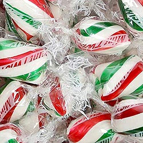 Miniatura 2 de Giros de menta de caramelo de menta con forma de cilindro rojo y verde de Navidad, 2 libras de caramelos navideños sellados en una bolsa
