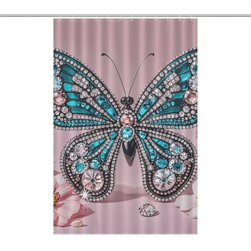 Rideau de douche en tissu à strass motif papillon chic et moderne - 2