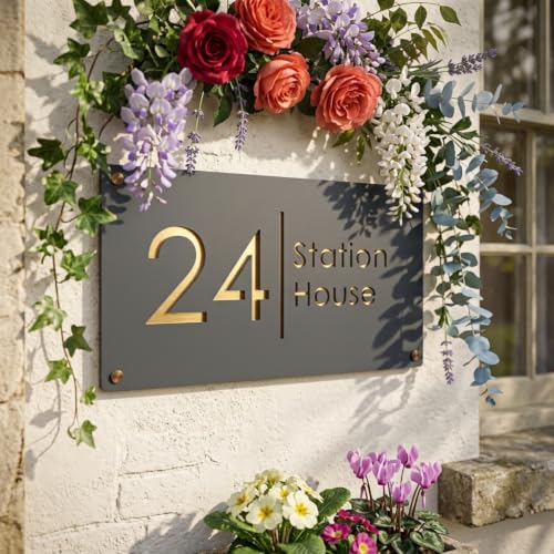 Image of Personalized Waterproof Luxury Door Name Plates for Home Entrance (15x30 Cm) with 3D Letters- Ideal for Home, Office and Outdoor Entrances With Stainless Steel Screws || Door name plates (Black&Gold)