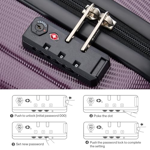 Image of Hanke Luggage Sets 3 piece Carry On Luggage with Wheels PC Hard Shell Suitcases Lightweight Checked Tsa Luggage Extra Large Travel Suitcase Woman Men 20 /24 /29 Inch （Purple）