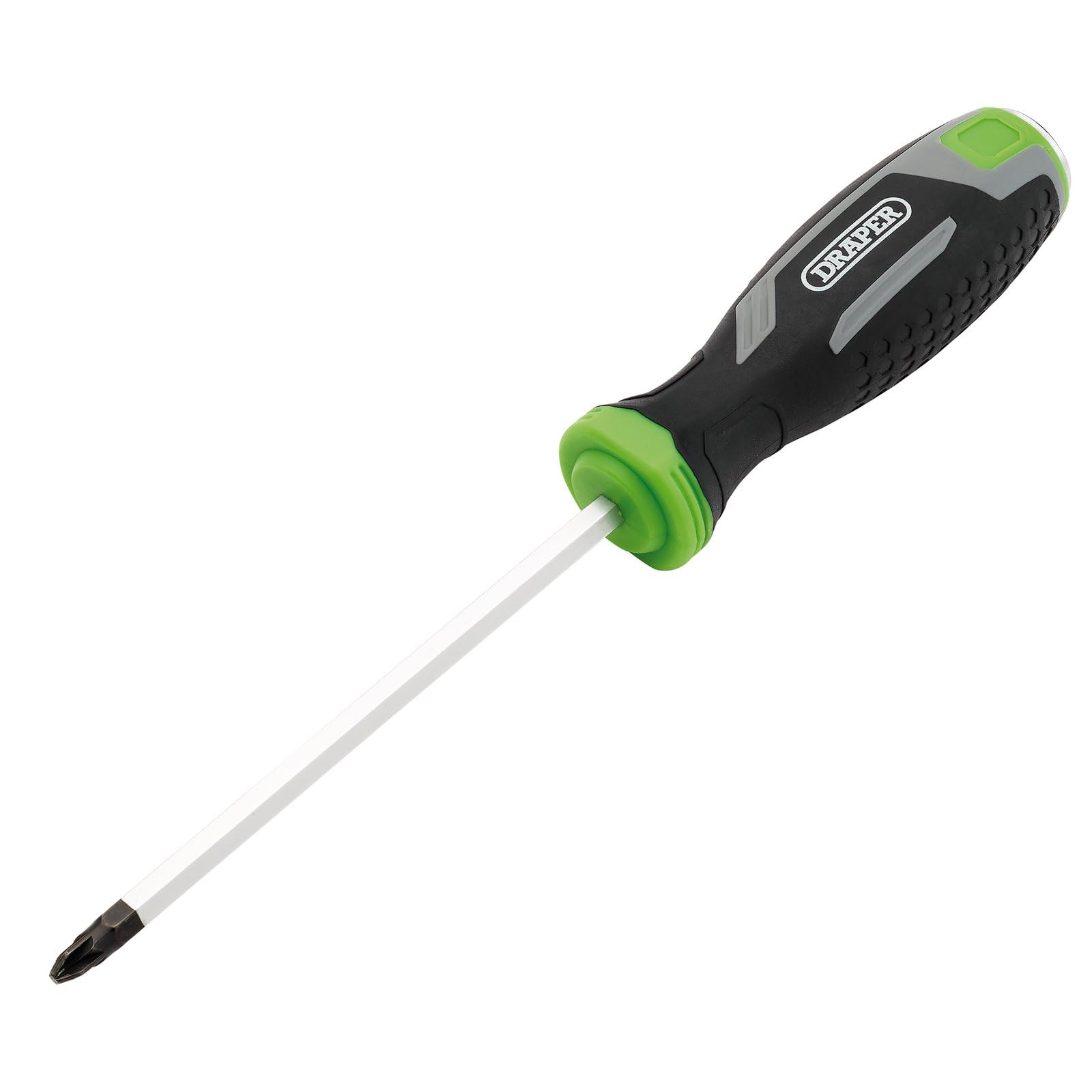 Draper Pound Thru Pozi Soft Grip Screwdriver, PZ2 x 125mm - 13452 - Magnetic Tip, CRV Blade, Grey and Black