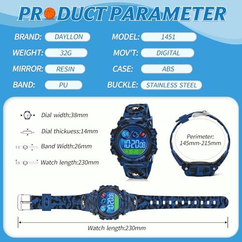 Kids Digital Watch,Boys Digital Outdoor Sport Waterproof Watch,with Calendar 12/24H Alarm 7 Colorful Backlight Stopwatch Wristwatch for 3-15 Years Old — 사진 4